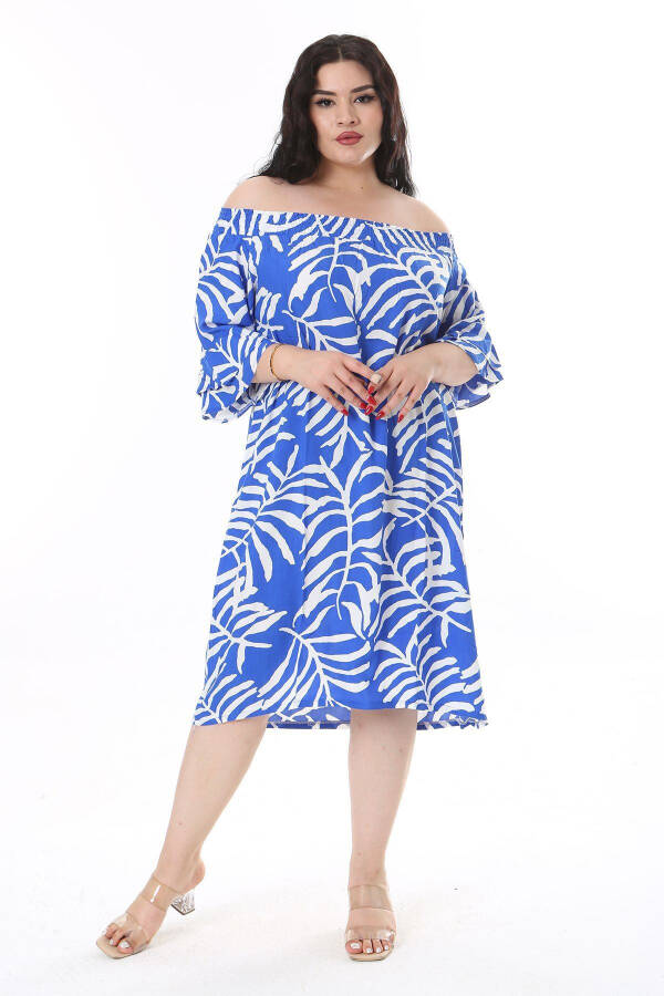 Women's Plus Size Mustard Woven Viscose Collar Elastic Short Sleeve Dress 65N38173 - 3