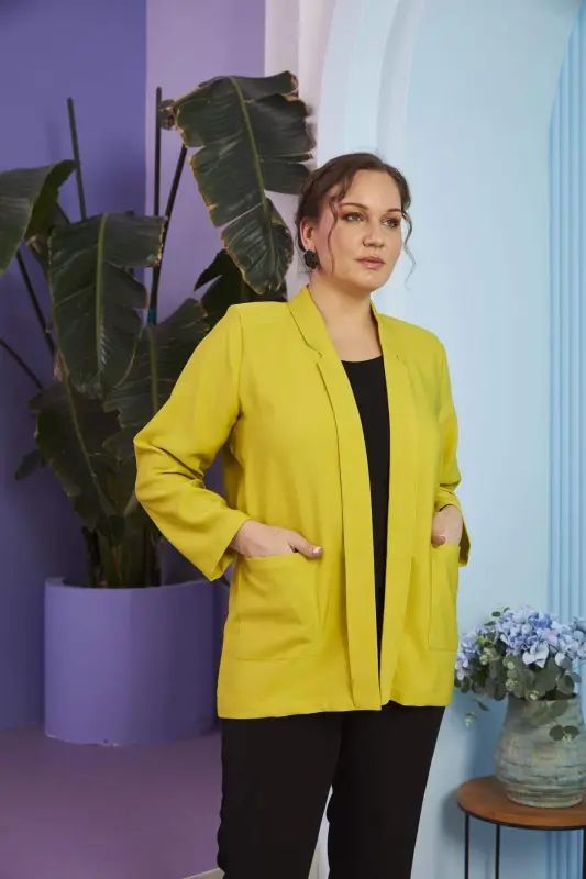 Women's Plus Size Olive Jacket - BÜYÜKBEDENIZ
