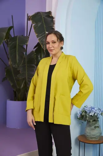 Women's Plus Size Olive Jacket - BÜYÜKBEDENIZ (1)