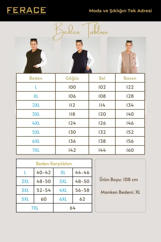 Women's Plus Size Oversize Modest Long Sleeveless Zippered Vest Mink-Mink - 2