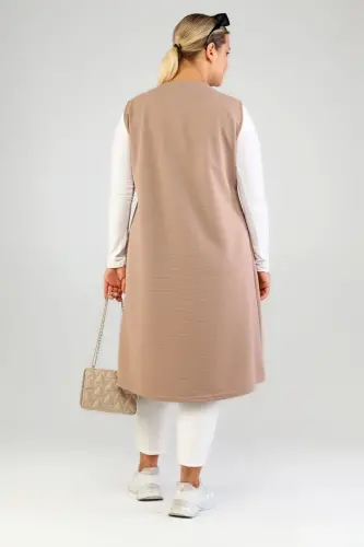 Women's Plus Size Oversize Modest Long Sleeveless Zippered Vest Mink-Mink - 7