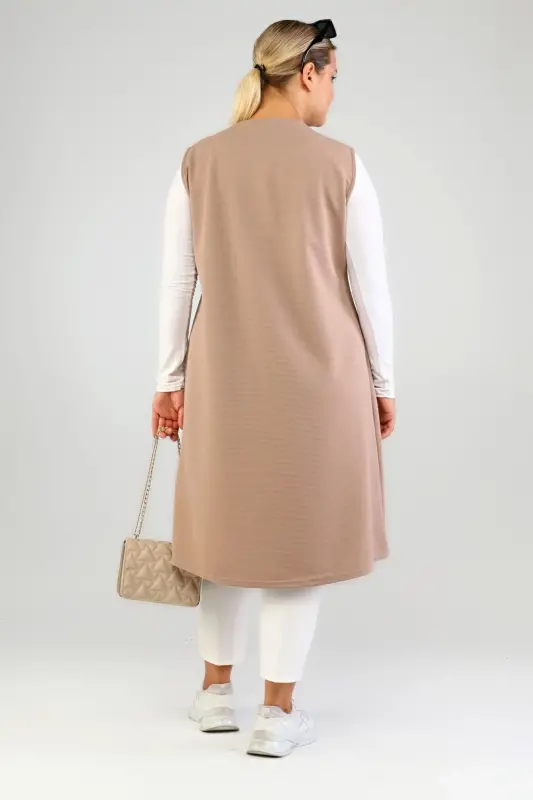 Women's Plus Size Oversize Modest Long Sleeveless Zippered Vest Mink-Mink - 7