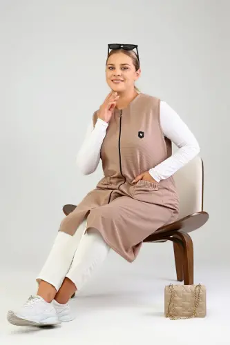 Women's Plus Size Oversize Modest Long Sleeveless Zippered Vest Mink-Mink - 8