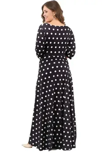 Women's Plus Size Polka Dot Spandex Plus Size Maxi Dress KL2404 - 3