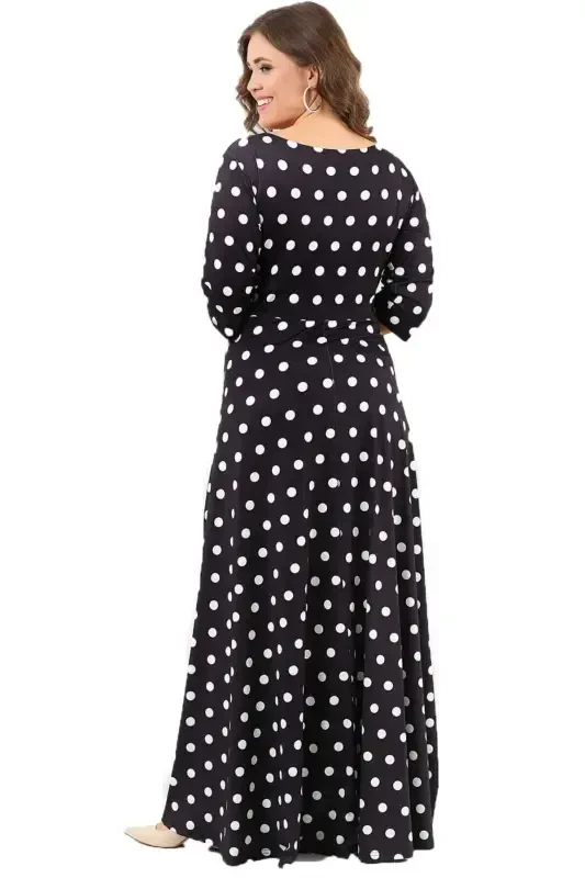 Women's Plus Size Polka Dot Spandex Plus Size Maxi Dress KL2404 - 3