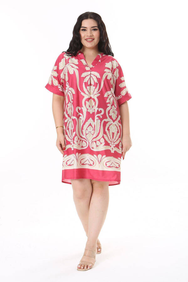 Women's Plus Size Pomegranate V-Neck Low Sleeve Dress 65N38158 - 7