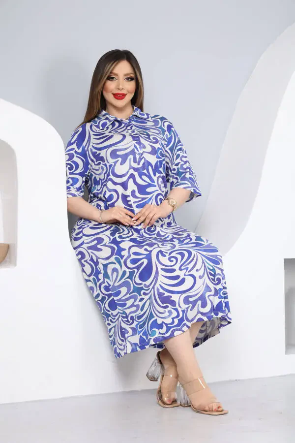 Women's Plus Size Printed Viscose Shirt Dress - 1