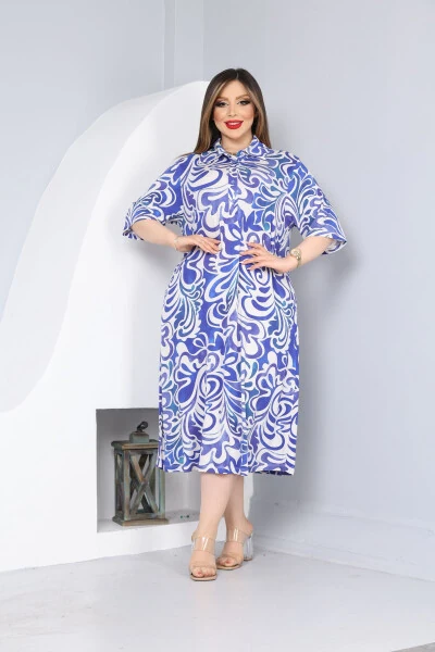 Women's Plus Size Printed Viscose Shirt Dress - 3