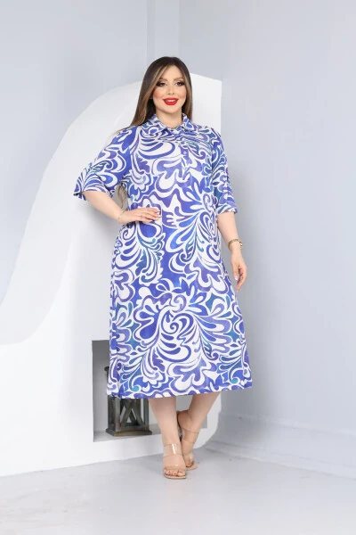 Women's Plus Size Printed Viscose Shirt Dress - 4