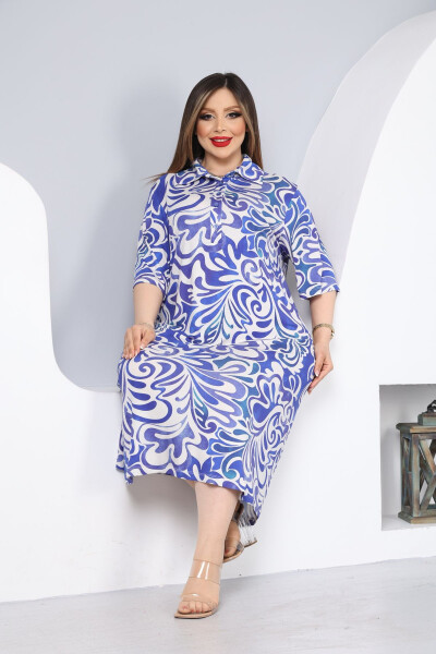 Women's Plus Size Printed Viscose Shirt Dress - 2