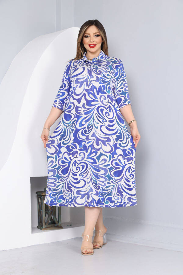 Women's Plus Size Printed Viscose Shirt Dress - 5