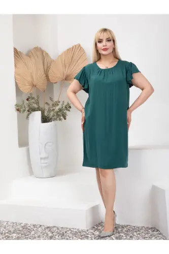 Women's Plus Size Ruffle Sleeve Detail Woven Viscose Dress - 7