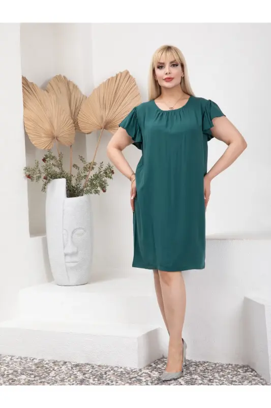 Women's Plus Size Ruffle Sleeve Detail Woven Viscose Dress - 1