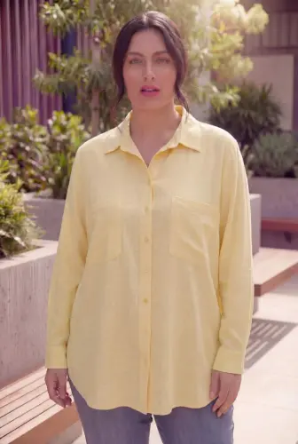 Women's Plus Size Shirt with Pocket Embroidery Yellow - 1