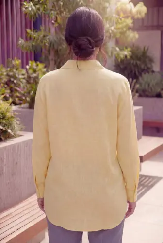Women's Plus Size Shirt with Pocket Embroidery Yellow - 3