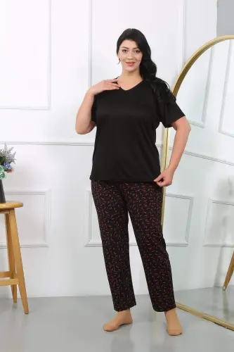 Women's Plus Size Short Sleeve Cotton Pajama Set Black 202406 - 5
