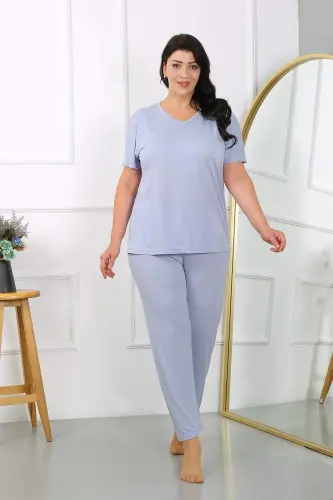 Women's Plus Size Short Sleeve Cotton Pajama Set Lilac 202405 - 1