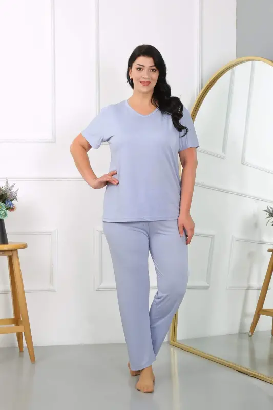 Women's Plus Size Short Sleeve Cotton Pajama Set Lilac 202405 - 3