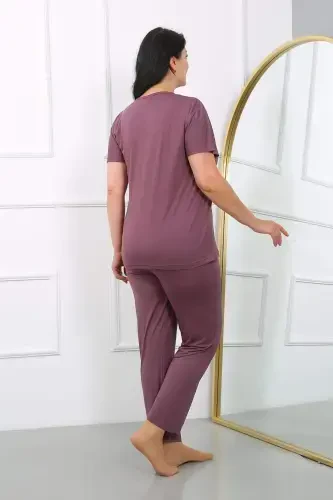 Women's Plus Size Short Sleeve Cotton Pajama Set Maroon 202405 - 6