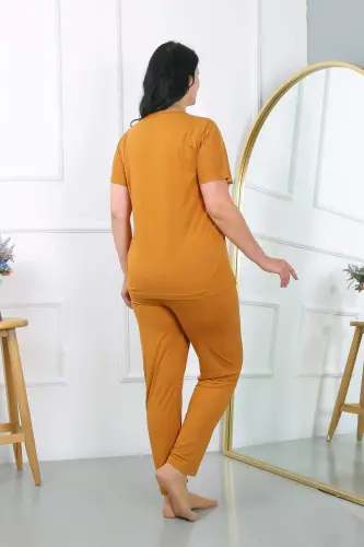 Women's Plus Size Short Sleeve Cotton Pajama Set Mustard 202405 - 4