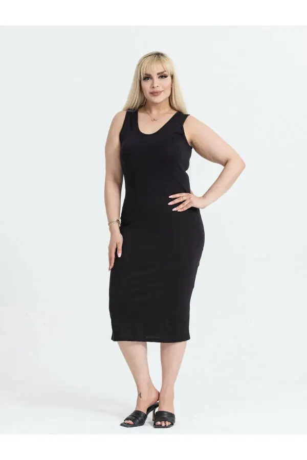 Women's Plus Size Sleeveless Stretchy Viscose Dress - 1