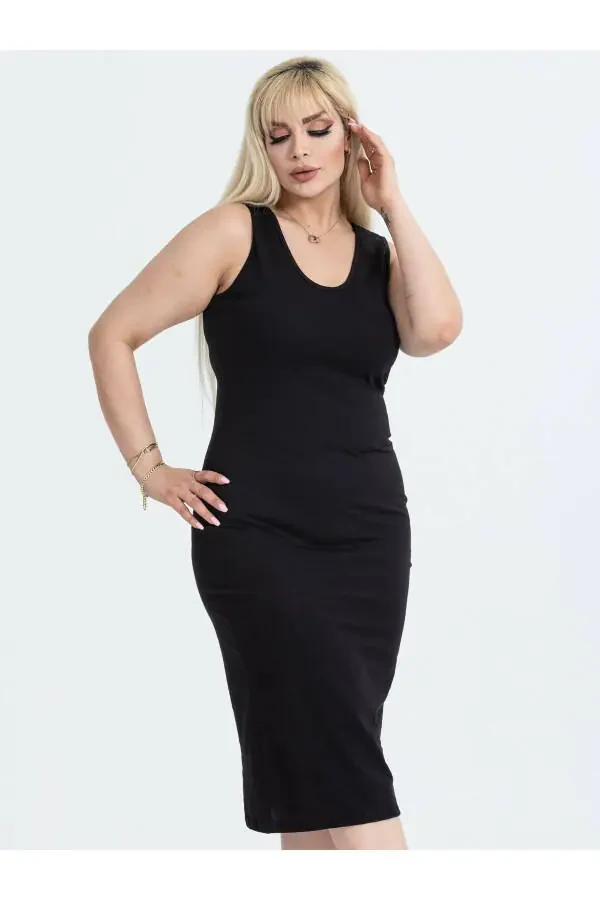 Women's Plus Size Sleeveless Stretchy Viscose Dress - 2