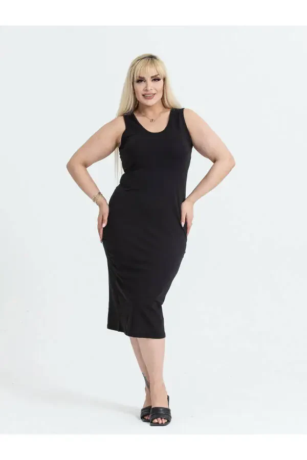 Women's Plus Size Sleeveless Stretchy Viscose Dress - 3