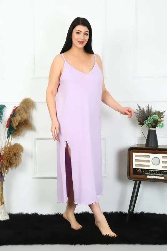 Women's Plus Size Spaghetti Strap Cotton Lilac Long Nightgown 12100 - 1