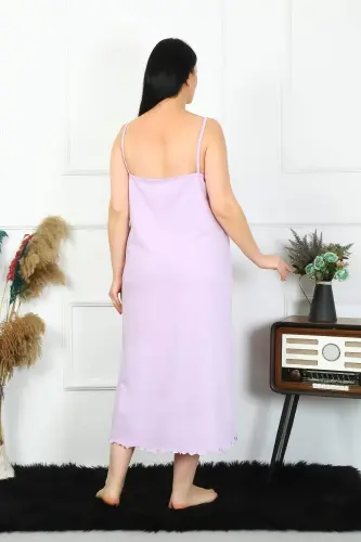 Women's Plus Size Spaghetti Strap Cotton Lilac Long Nightgown 12100 - BÜYÜKBEDENIZ (1)