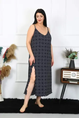 Women's Plus Size Spaghetti Strap Cotton Orange Long Nightdress 12101 - 1
