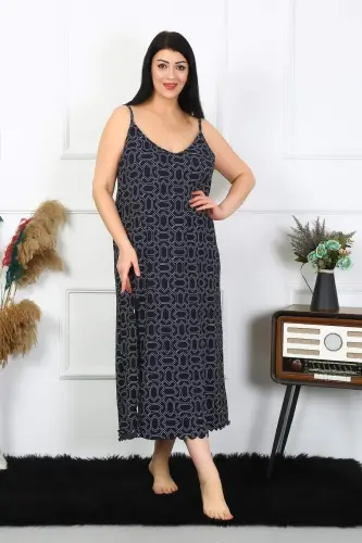 Women's Plus Size Spaghetti Strap Cotton Orange Long Nightdress 12101 - BÜYÜKBEDENIZ (1)