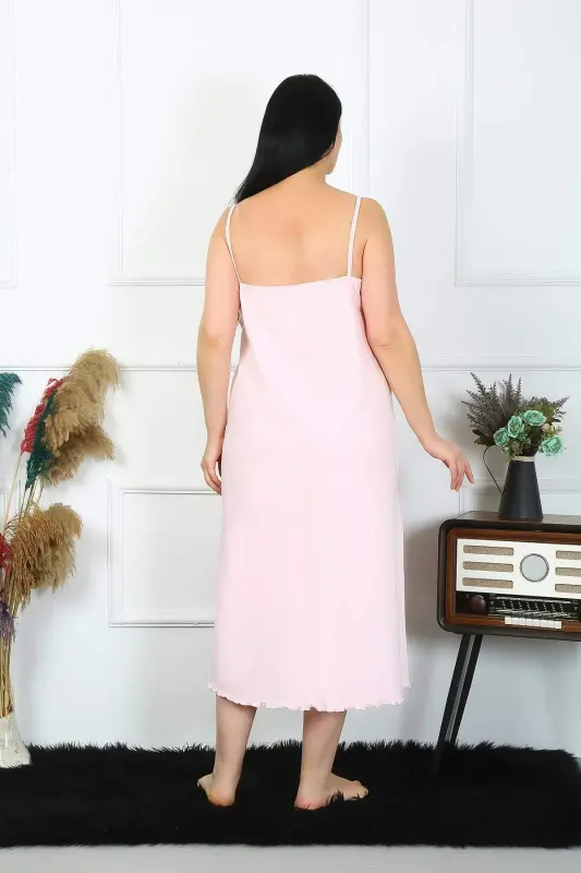 Women's Plus Size Spaghetti Strap Cotton Pink Long Nightgown 12100 - 2