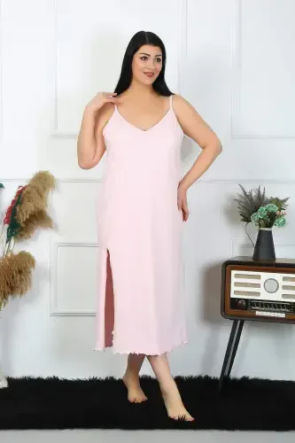 Women's Plus Size Spaghetti Strap Cotton Pink Long Nightgown 12100 - 1