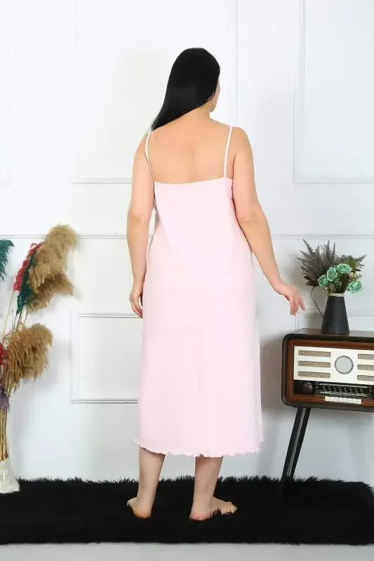 Women's Plus Size Spaghetti Strap Cotton Pink Long Nightgown 12100 - 2