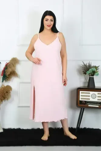 Women's Plus Size Spaghetti Strap Cotton Pink Long Nightgown 12100 - 3