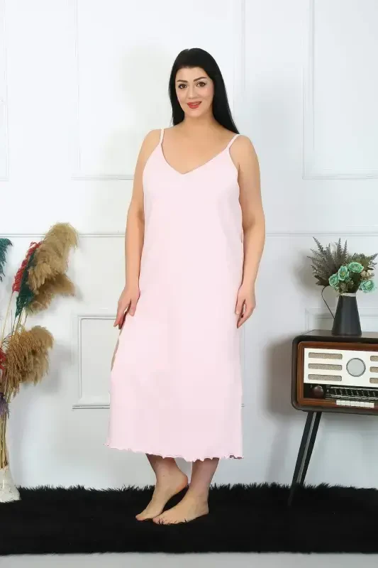 Women's Plus Size Spaghetti Strap Cotton Pink Long Nightgown 12100 - 5