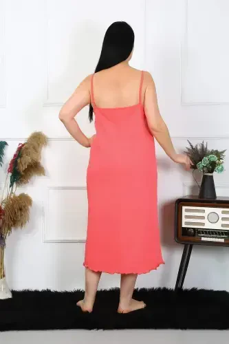 Women's Plus Size Spaghetti Strap Cotton Salmon Long Nightgown 12100 - 3