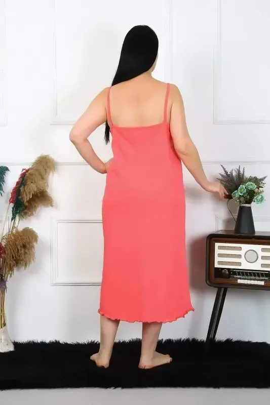 Women's Plus Size Spaghetti Strap Cotton Salmon Long Nightgown 12100 - 3