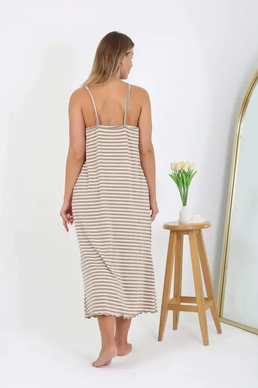 Women's Plus Size Spaghetti Strap Long Nightgown 12109 Milk Coffee - 4