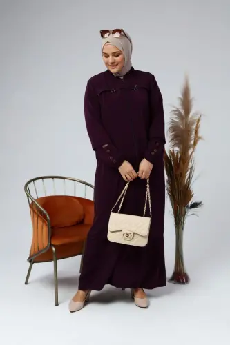 Women's Plus Size Summer-Plum with Button Detail on Sleeves - 3