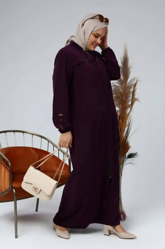 Women's Plus Size Summer-Plum with Button Detail on Sleeves - 4