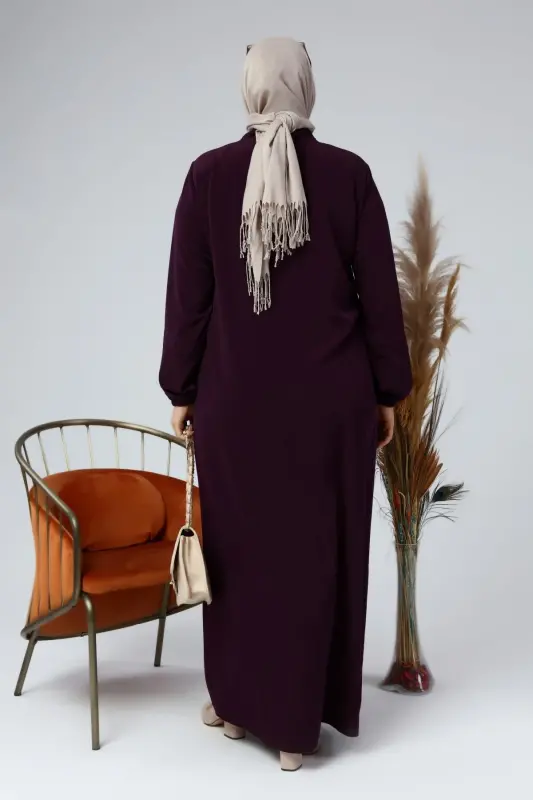 Women's Plus Size Summer-Plum with Button Detail on Sleeves - 5