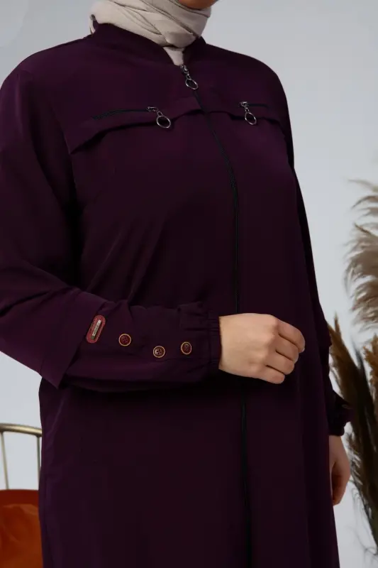Women's Plus Size Summer-Plum with Button Detail on Sleeves - 7