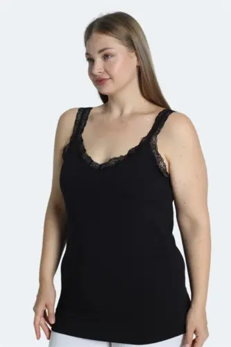 Women's Plus Size Tank Top Black Cotton Lace Neckline Thick Strap Flexible Comfortable - 4
