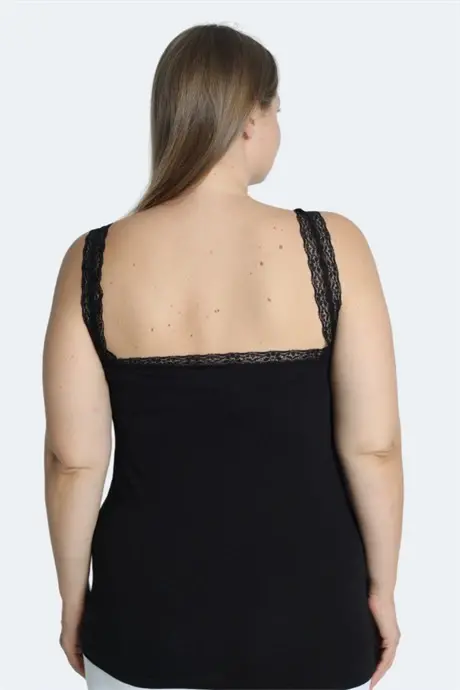 Women's Plus Size Tank Top Black Cotton Lace Neckline Thick Strap Flexible Comfortable - 5
