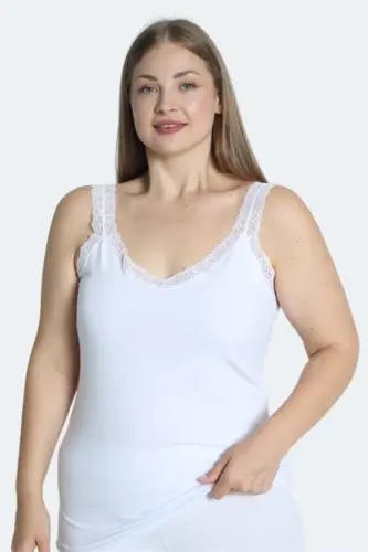 Women's Plus Size Tank Top White Cotton Lace Detail Thick Strap Flexible Comfortable - 3