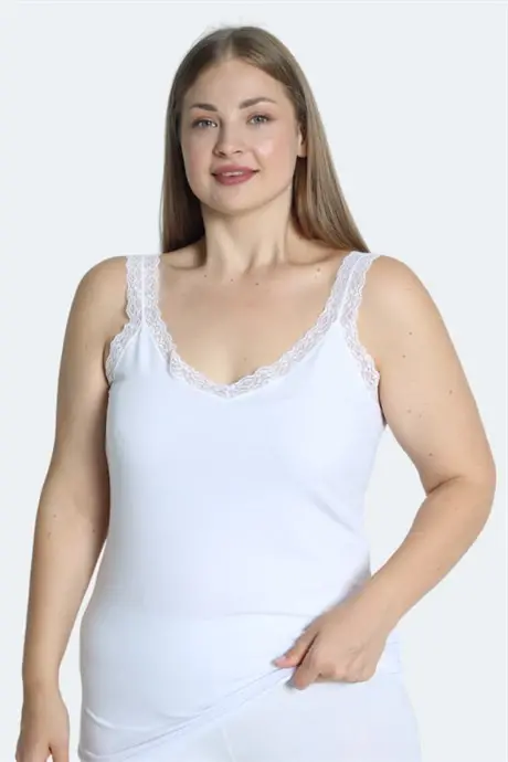 Women's Plus Size Tank Top White Cotton Lace Detail Thick Strap Flexible Comfortable - 3