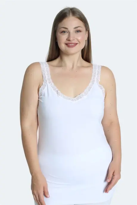 Women's Plus Size Tank Top White Cotton Lace Detail Thick Strap Flexible Comfortable - 4