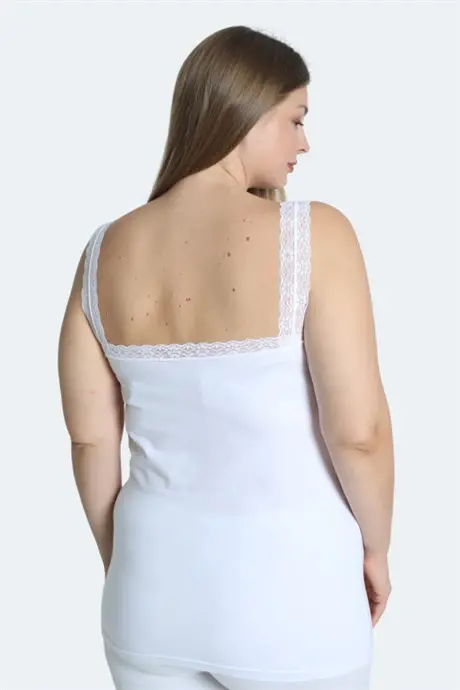 Women's Plus Size Tank Top White Cotton Lace Detail Thick Strap Flexible Comfortable - 5