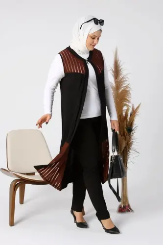 Women's Plus Size Vest Long and Tasseled Brown - 8